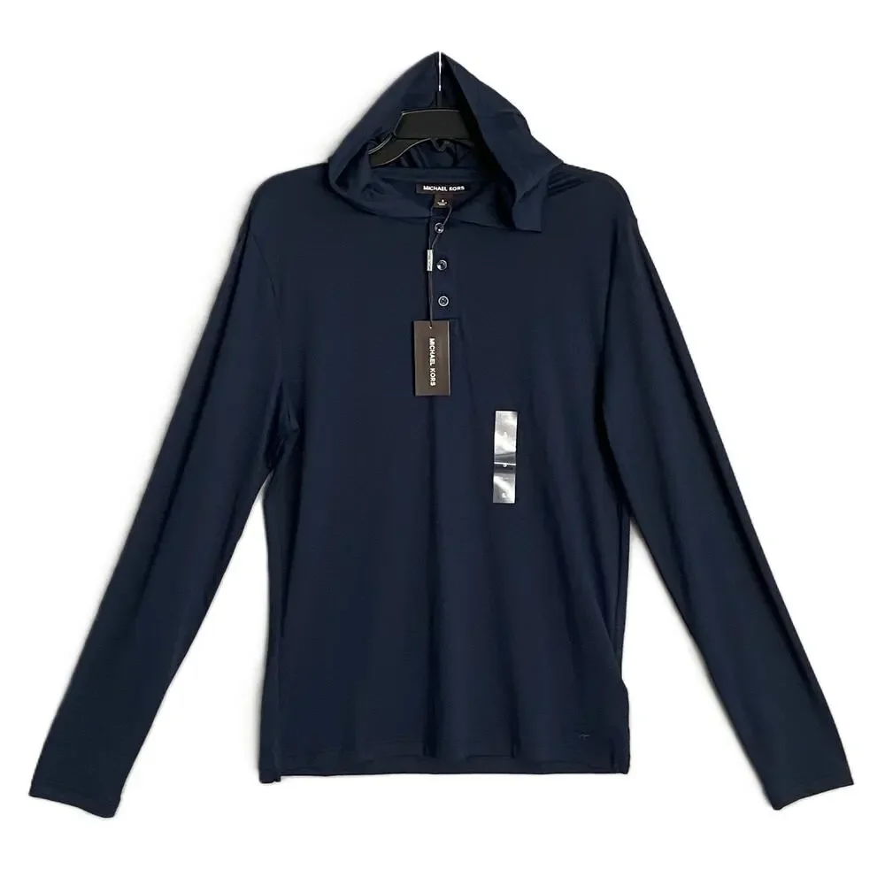 Michael Kors Polo Shirt Hoodie Men's Small Pima Cotton Stretch Dark Blue NEW